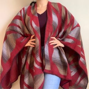Red patterned poncho cape